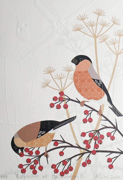 Bird Linocut 'Bullfinch' Reduction Lino Print homeware shops bristol gift shops bristol Ash Leaf Printmaking