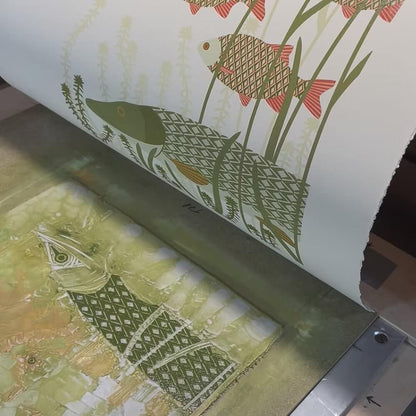 Fish Lino Prints Pike Fishing Reduction Lino Print - Embossed Limited Edition homeware shops bristol gift shops bristol Ash Leaf Printmaking