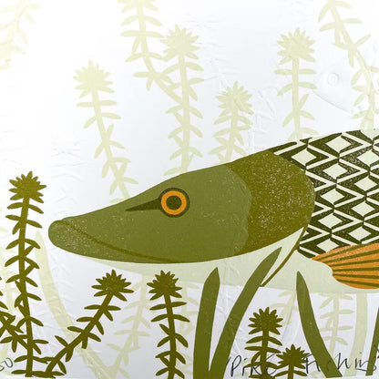 Fish Lino Prints Pike Fishing Reduction Lino Print - Embossed Limited Edition homeware shops bristol gift shops bristol Ash Leaf Printmaking