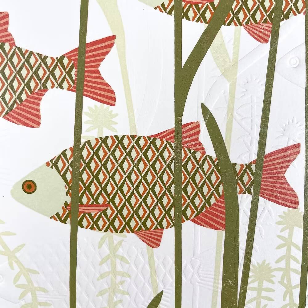 Fish Lino Prints Pike Fishing Reduction Lino Print - Embossed Limited Edition homeware shops bristol gift shops bristol Ash Leaf Printmaking