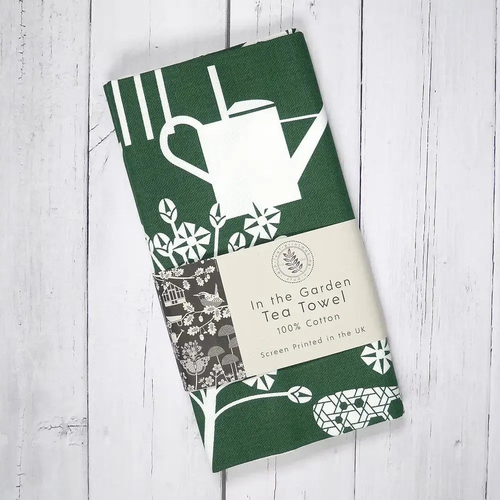 Green Tea Towel In the Garden Green Tea Towel homeware shops bristol gift shops bristol Ash Leaf Printmaking