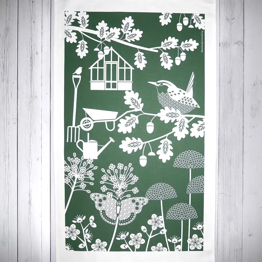 Green Tea Towel In the Garden Green Tea Towel homeware shops bristol gift shops bristol Ash Leaf Printmaking