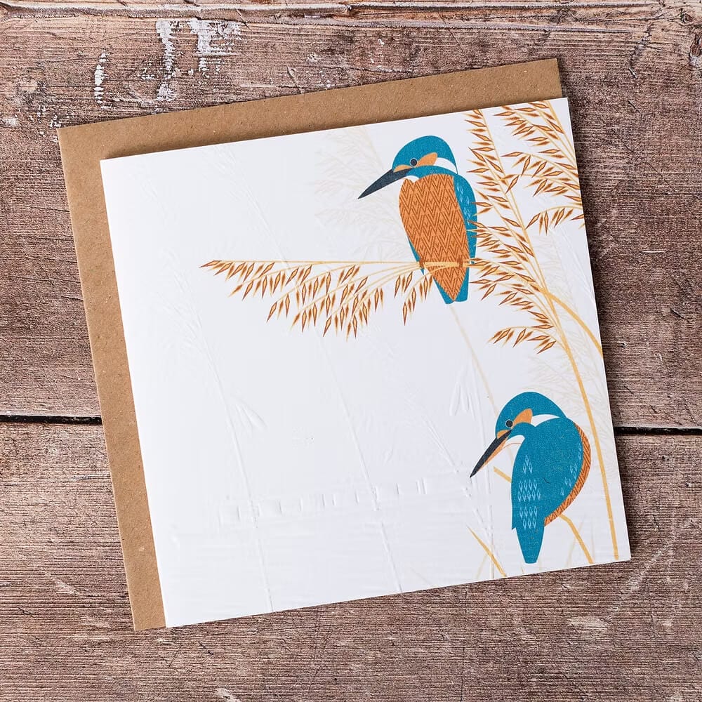 Greeting & Note Cards 'Kingfisher by the Canal' Embossed Greetings Card homeware shops bristol gift shops bristol Ash Leaf Printmaking