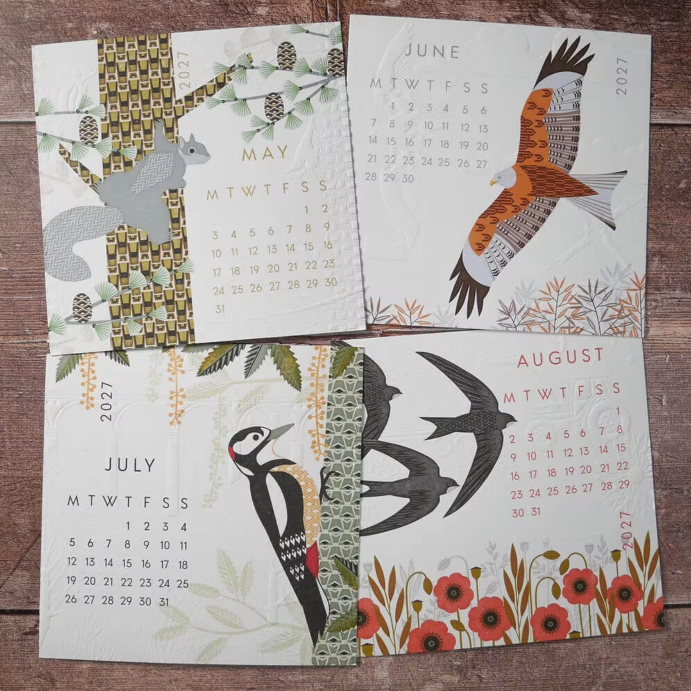 Wildlife Calendar Hand Embossed 2027 Wildlife Desk Calendar (With Stand or Without Stand) homeware shops bristol gift shops bristol Ash Leaf Printmaking