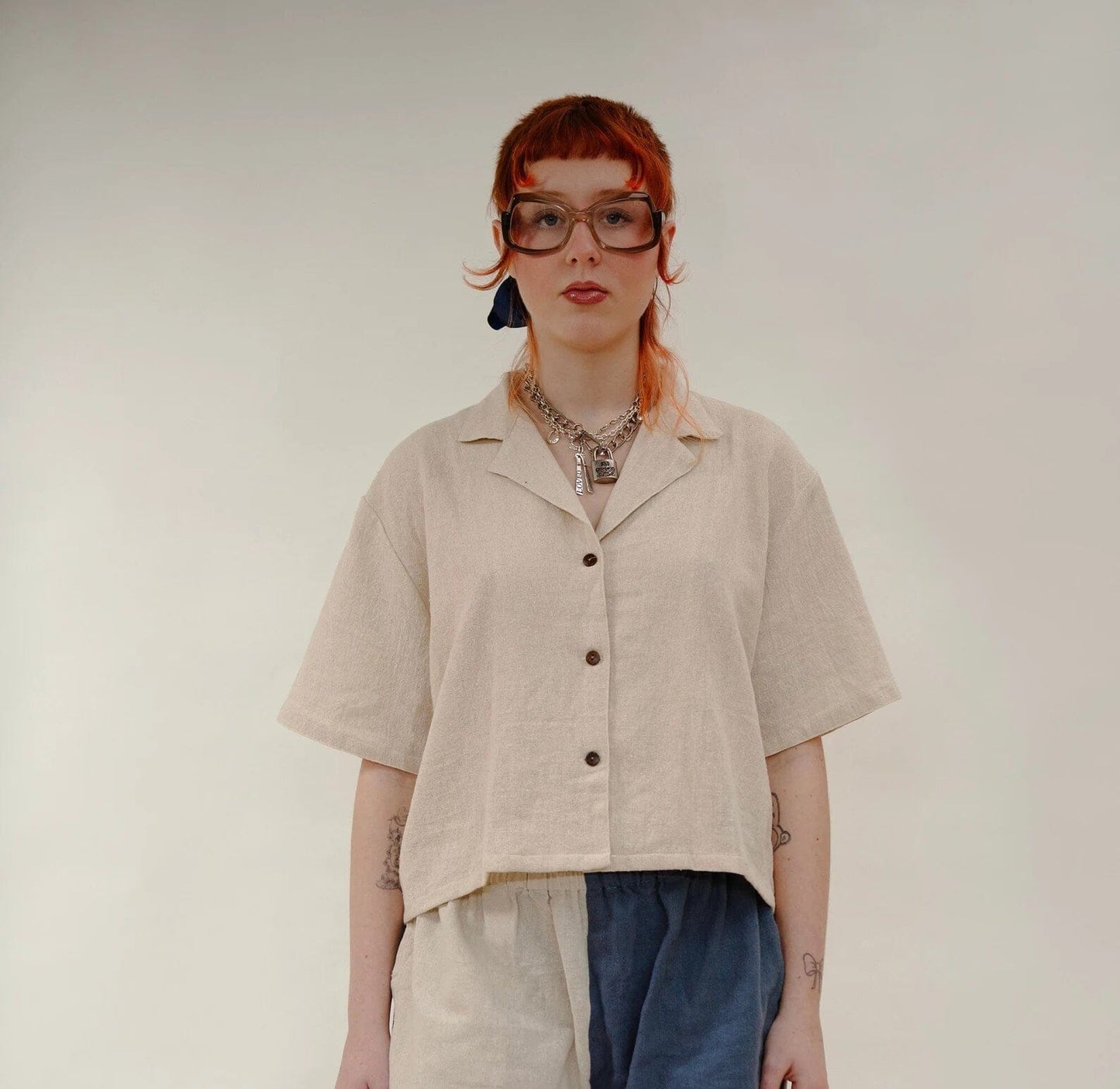 Cropped Button-Up 'Manta' Shirt (Unisex) - Bone homeware shops bristol gift shops bristol Baana Naturals