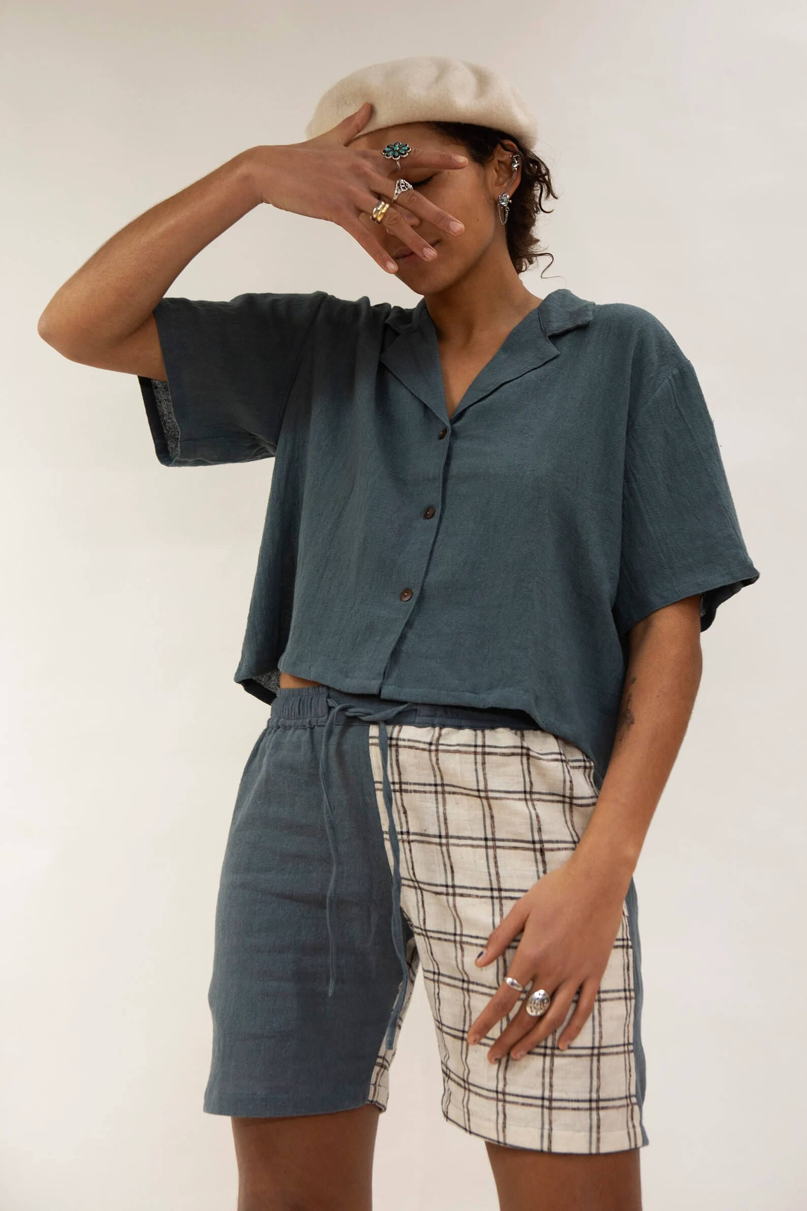 Cropped Shirt Cropped Button-Up 'Manta' Shirt (Unisex) - Slate homeware shops bristol gift shops bristol Baana Naturals