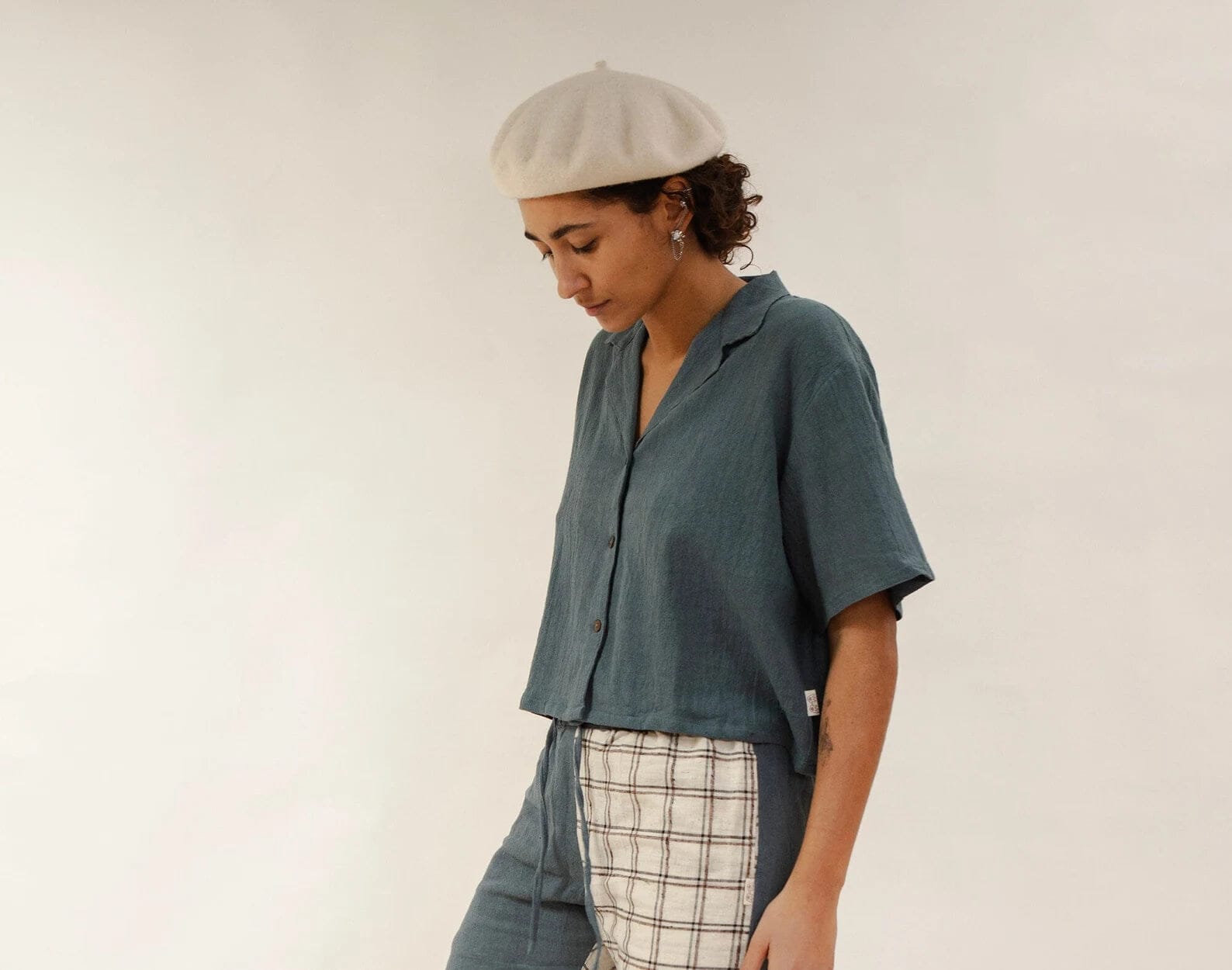 Cropped Shirt Cropped Button-Up 'Manta' Shirt (Unisex) - Slate homeware shops bristol gift shops bristol Baana Naturals