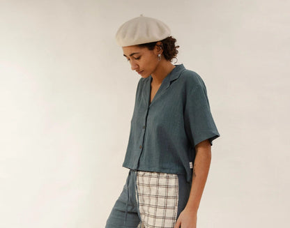 Cropped Shirt Cropped Button-Up 'Manta' Shirt (Unisex) - Slate homeware shops bristol gift shops bristol Baana Naturals