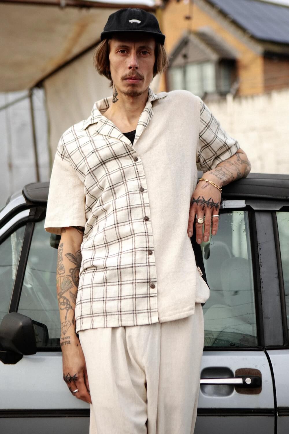 Handwoven Shirt Check (Brown/Patchwork) / Medium Classic Button Up Shirt (Unisex) various colours homeware shops bristol gift shops bristol Baana Naturals