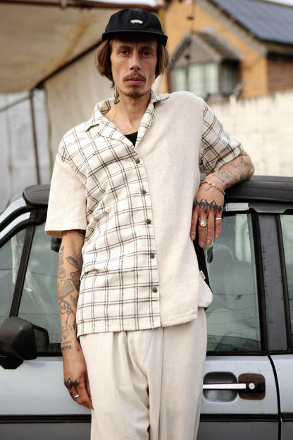 Handwoven Shirt Check (Brown/Patchwork) / Medium Classic Button Up Shirt (Unisex) various colours homeware shops bristol gift shops bristol Baana Naturals