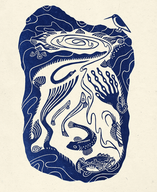 Becca Thorne Illustration Print The Rock Pool Original Linocut Print