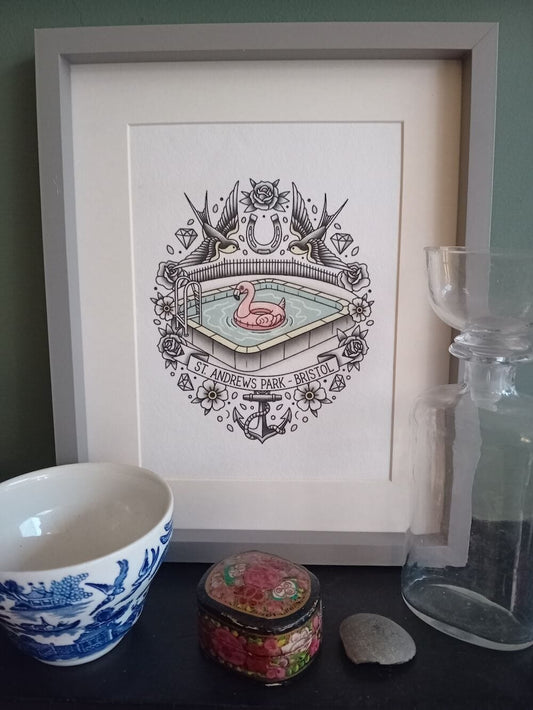 Bristol Park Print Framed Tattoo St Andrew's Park Flamingo homeware shops bristol gift shops bristol Bethan Lino Prints