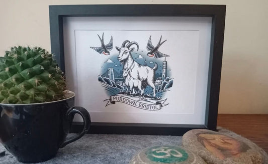 Bristol Print Framed Tattoo Purdown Goat With Kid homeware shops bristol gift shops bristol Bethan Lino Prints