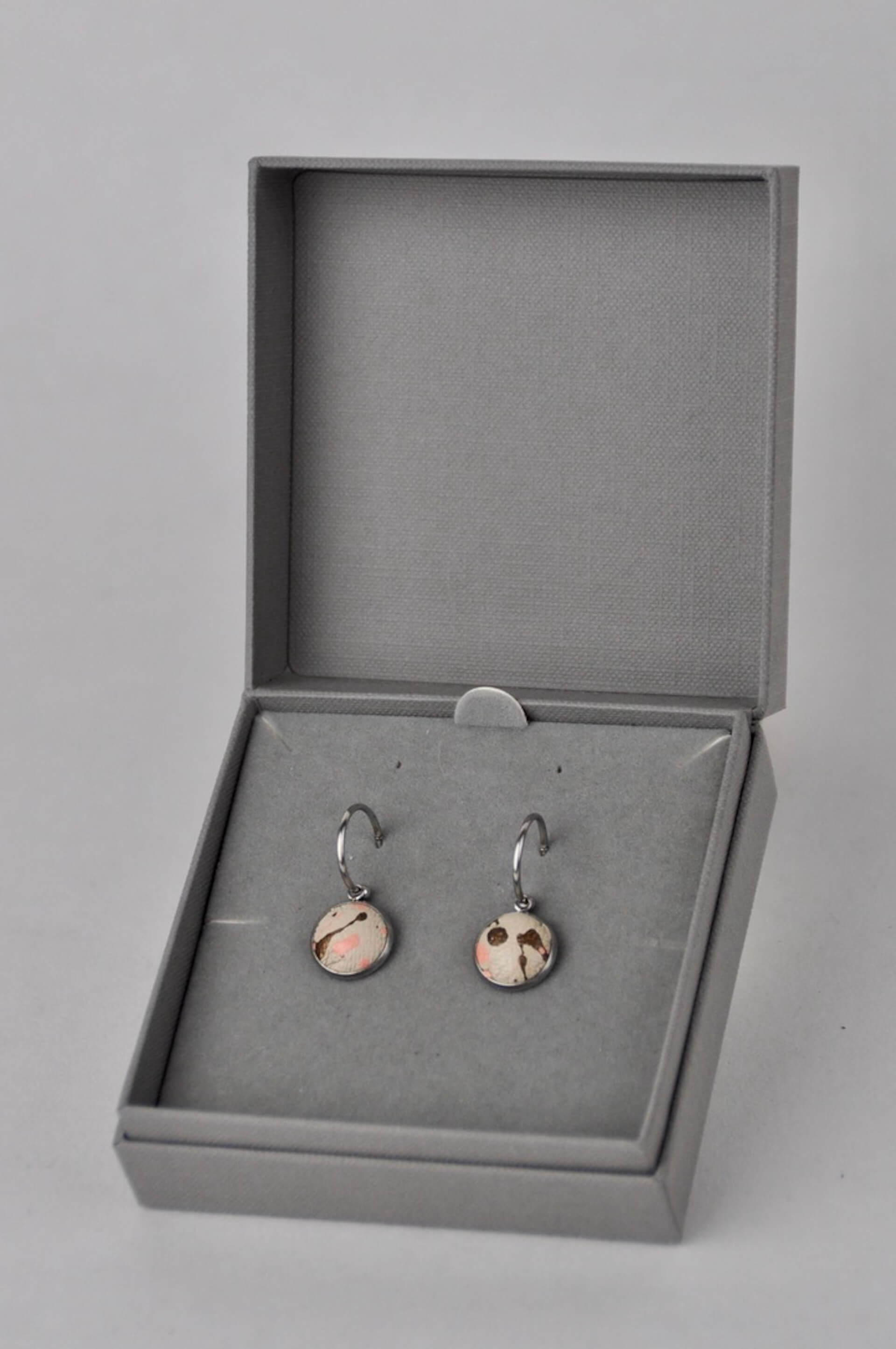 Bex & Bolt Earrings Beige Leather with Metallic Bronze & Peach Flecks (Stainless Steel Hoops) Stainless Steel Hoop Studs with Gift Box (multiple colours)