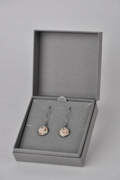 Bex & Bolt Earrings Beige Leather with Metallic Bronze & Peach Flecks Stainless Steel V Shape Drops with Gift Box (multiple colours)