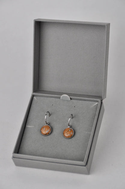 Bex & Bolt Earrings Tan Leather with Metallic Bronze & Grey Flecks (Stainless Steel Hoops) Stainless Steel Hoop Studs with Gift Box (multiple colours)