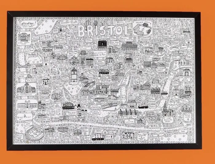 Bristol Print A4 Bristol Doodle Map Print homeware shops bristol gift shops bristol Dave Draws