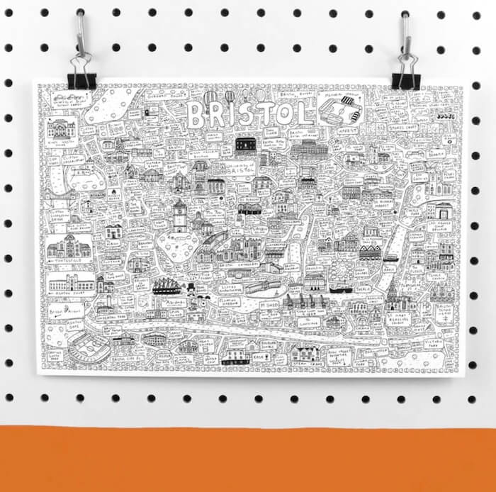 Bristol Print Bristol Doodle Map Print homeware shops bristol gift shops bristol Dave Draws