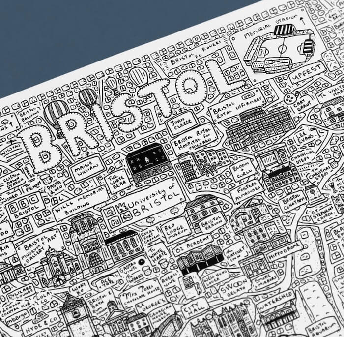 Bristol Print Bristol Doodle Map Print homeware shops bristol gift shops bristol Dave Draws