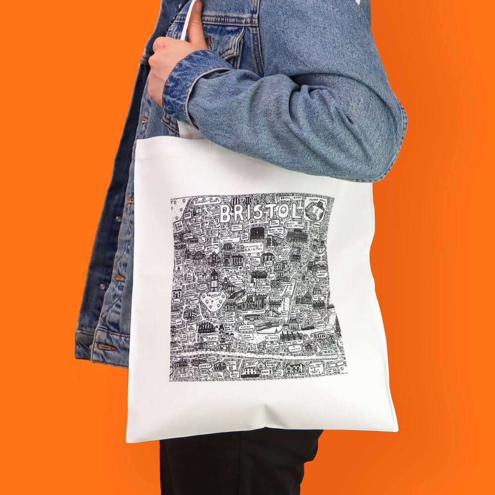 Bristol Tote Bag Bristol Doodle Map Tote Bag homeware shops bristol gift shops bristol Dave Draws