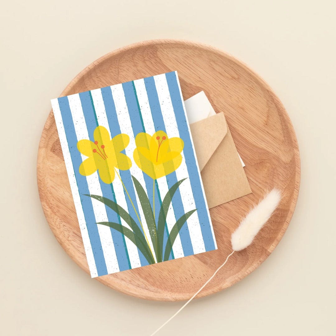 Greetings Card Stripe Yellow Flowers - Greetings Card homeware shops bristol gift shops bristol Do It Later Illustration