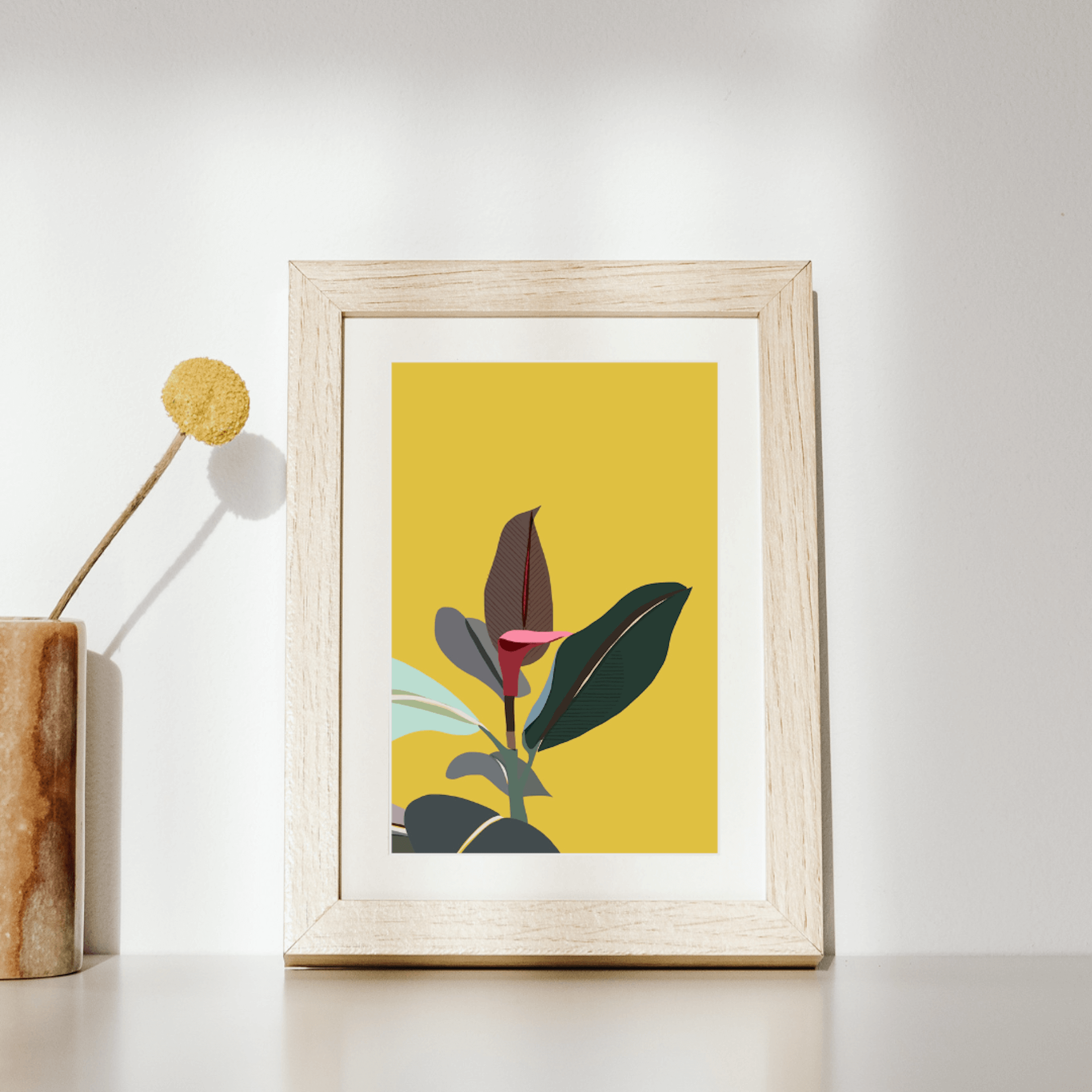 Do It Later Illustration Prints Yellow Rubber Plant Print (various sizes)