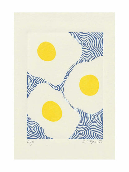 Eggs Mini print A5 Hand Printed Lino Print