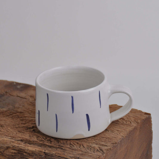 Finnerty Ceramics Mug Wide Coffee Mug with a Cobalt Stripe Glaze