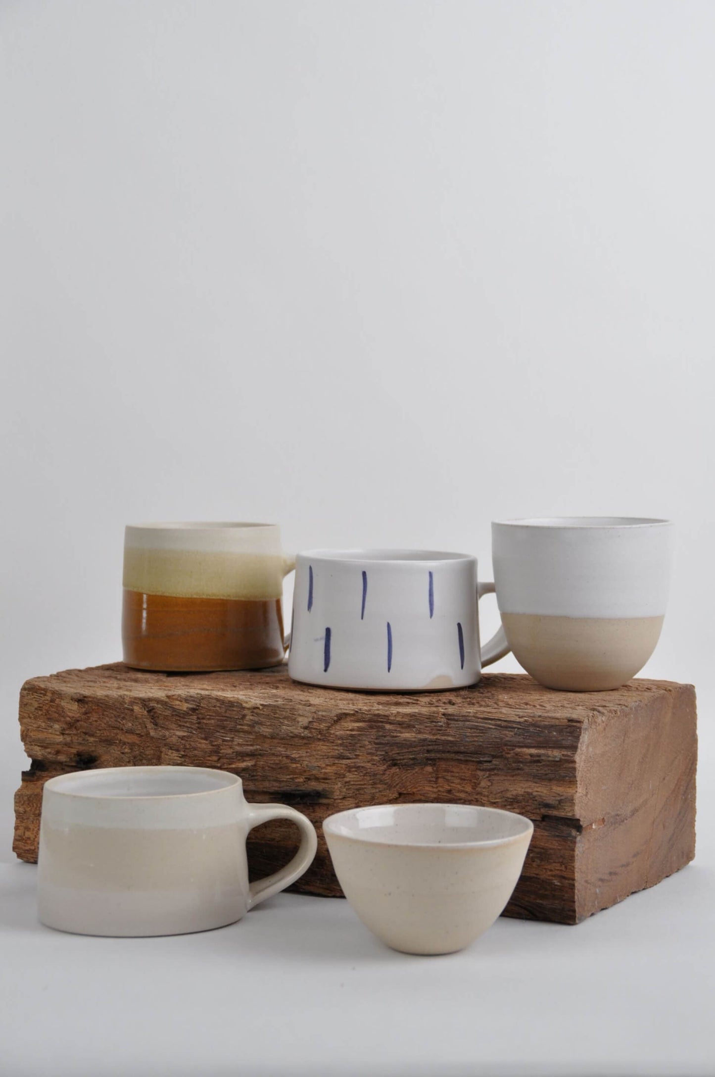 Finnerty Ceramics Mug Wide Coffee Mug with a Cobalt Stripe Glaze