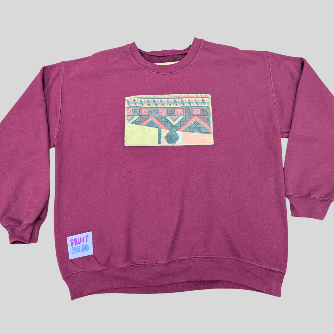 Rework Sweatshirt Sustainable Rework Sweatshirt - Maroon/Aztec Patch homeware shops bristol gift shops bristol Fruit Salad