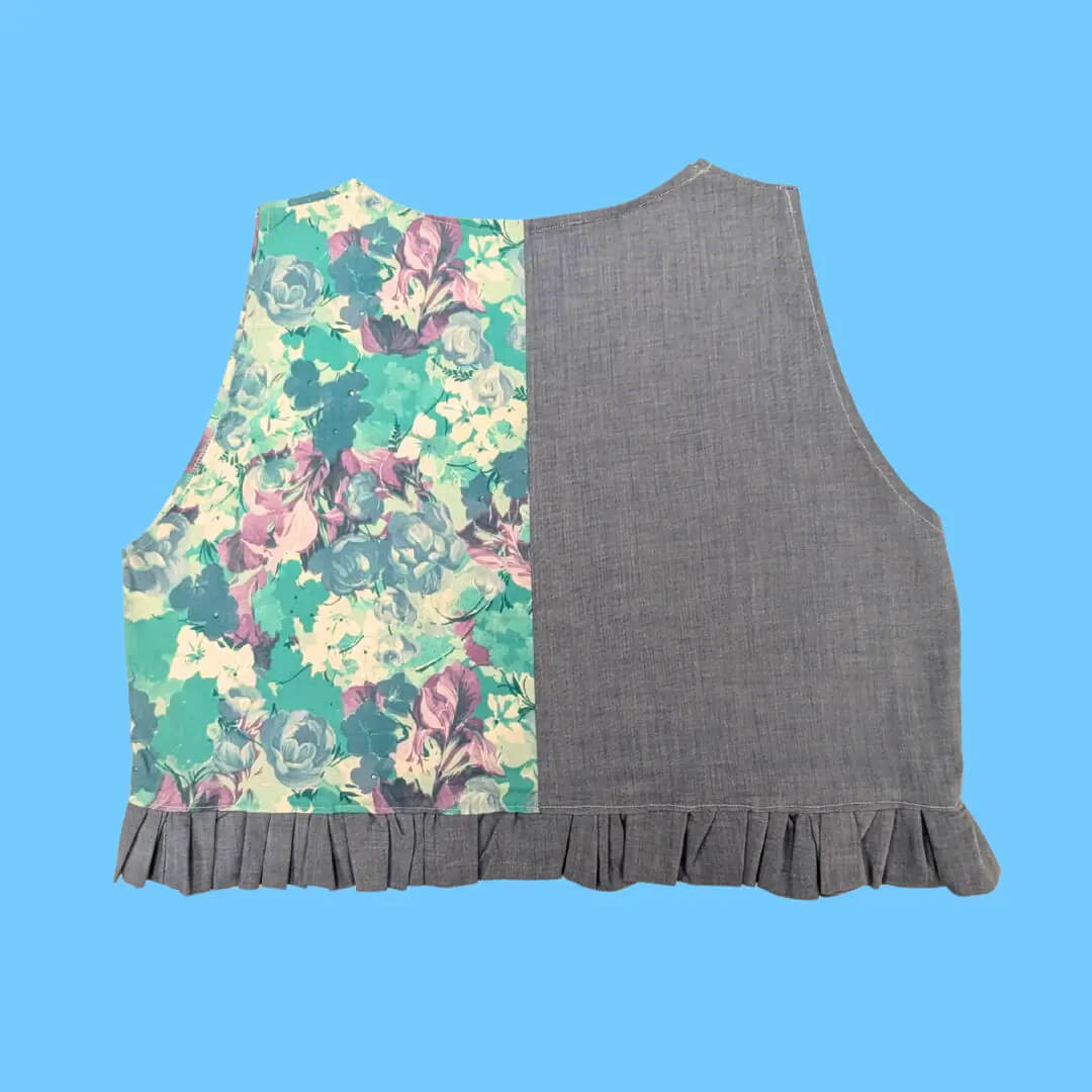 Sustainable Vest Medium Frill Vest- Denim Floral homeware shops bristol gift shops bristol Fruit Salad
