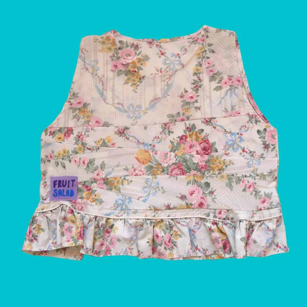 Sustainable Vest Medium Frill Vest- Vintage Florals homeware shops bristol gift shops bristol Fruit Salad