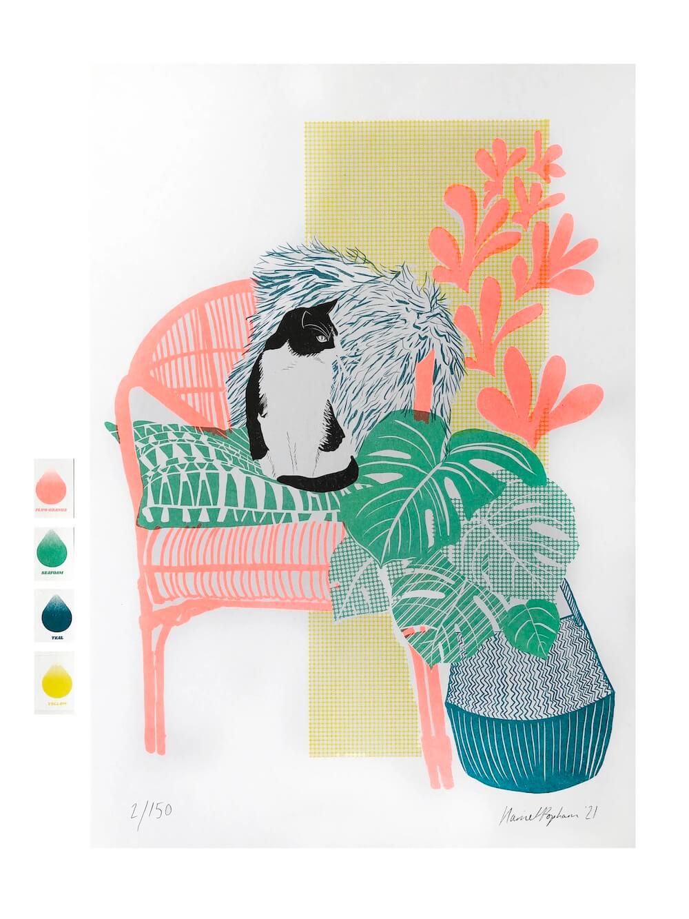 Cat Print Cat - Risograph Print homeware shops bristol gift shops bristol Harriet Popham