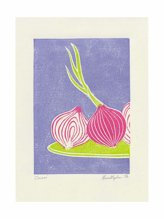 Lino Print Onions Mini Print A5 Hand Printed Lino Print homeware shops bristol gift shops bristol Harriet Popham