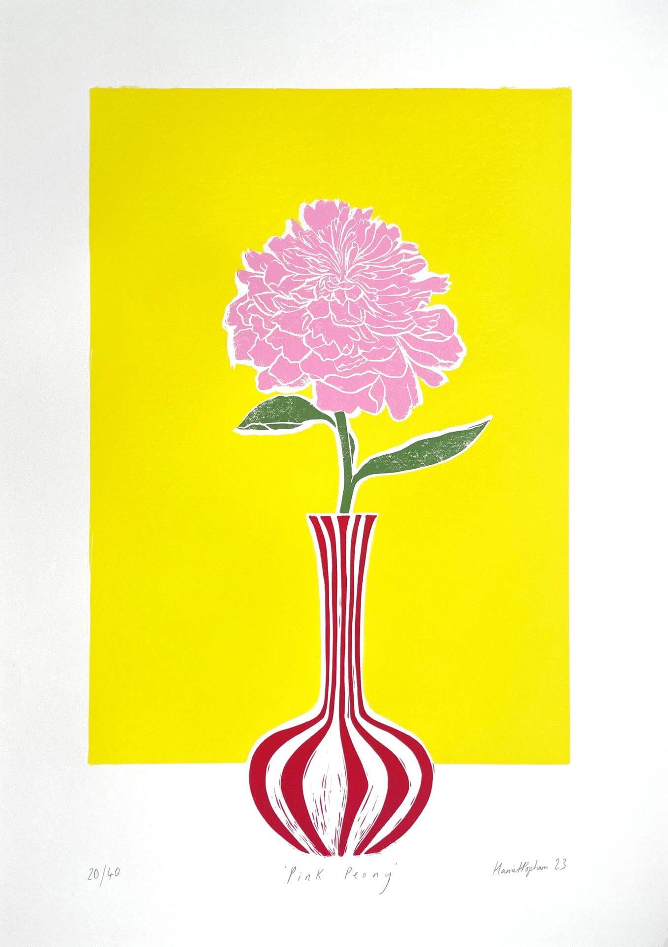 'Pink Peony' A2 Original Linocut (Framed) – PRIOR SHOP