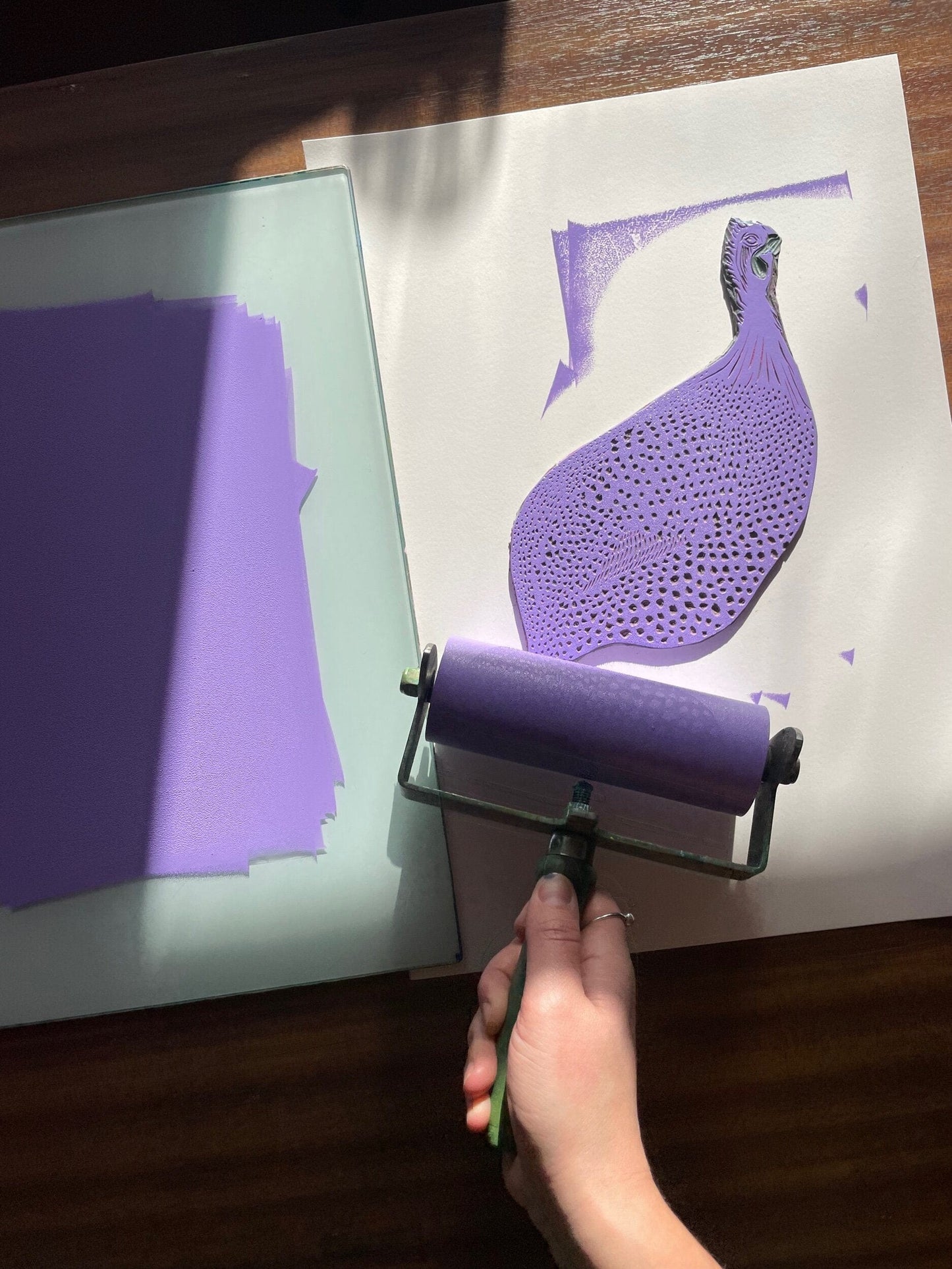 Prints Galloping Guinea Fowl  - A4 Original Lino Print - Limited Edition (Framed or Unframed) homeware shops bristol gift shops bristol Harriet Popham