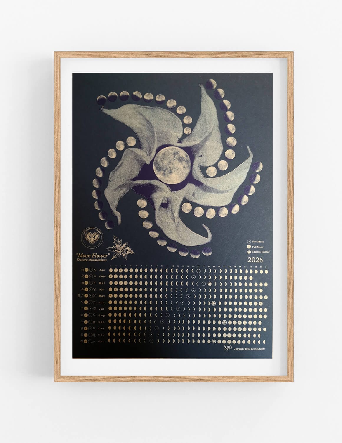 Calendar A3 2026 Moon Calendar – Black & Gold A3 Poster homeware shops bristol gift shops bristol Heartfelt Herbs