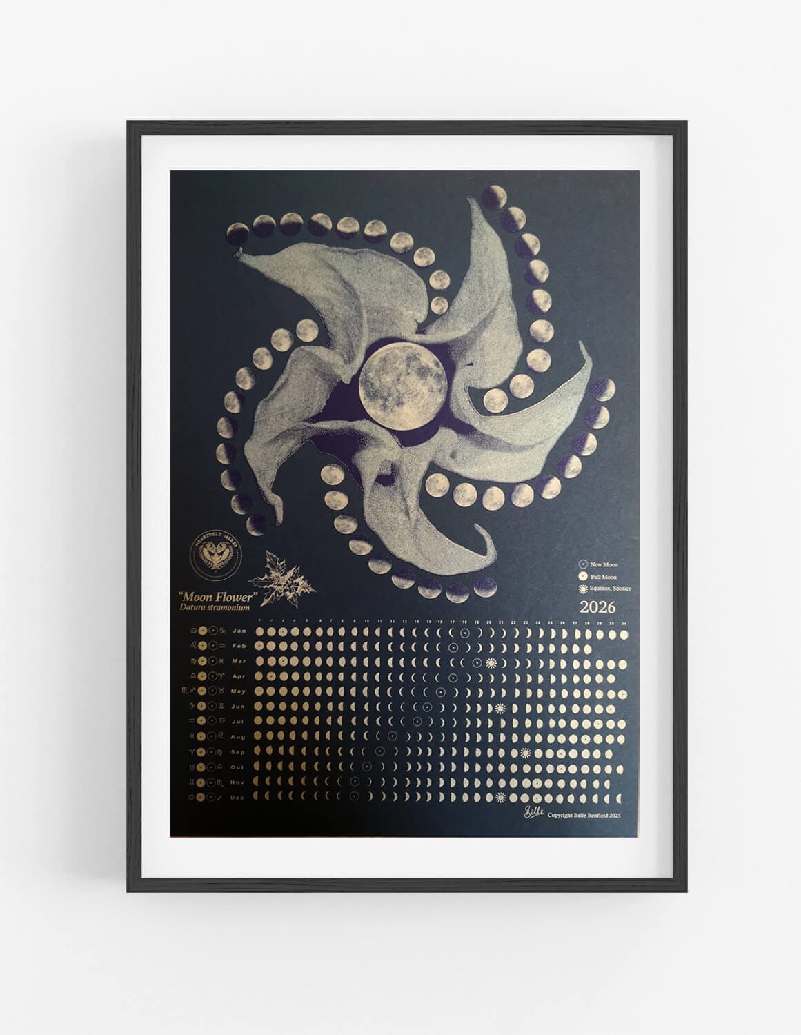 Calendar A3 2026 Moon Calendar – Black & Gold A3 Poster homeware shops bristol gift shops bristol Heartfelt Herbs