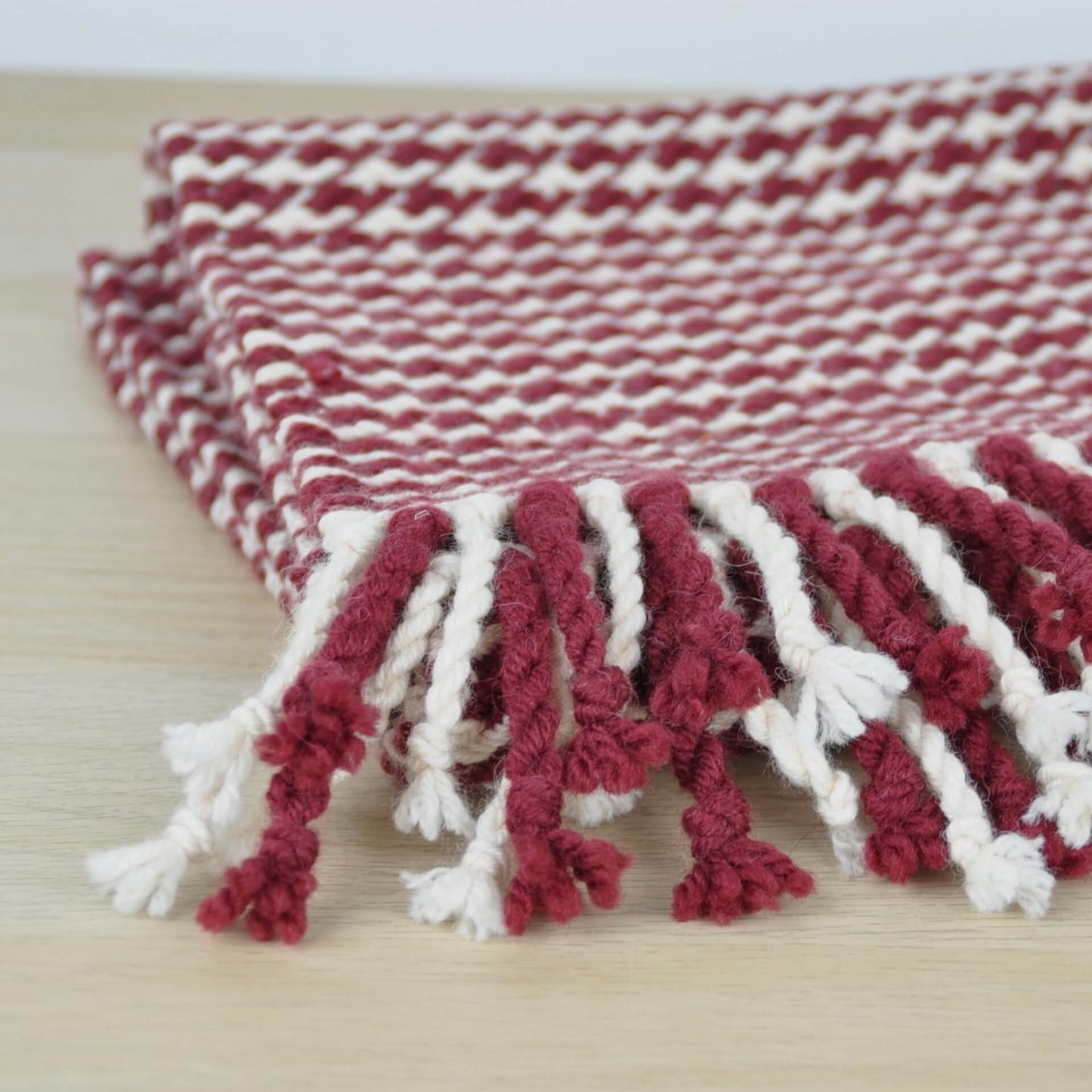 Honest Weaves Scarf Wine & White Houndstooth Handwoven Scarf