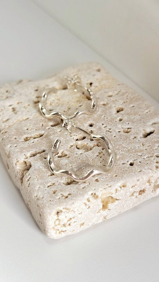 Silver Hoop Earrings ‘Chunky Wave’ - Silver Hoop Earrings homeware shops bristol gift shops bristol Honey Coast Studio