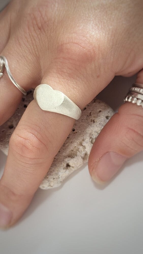 Silver Ring O 1/2 ‘Heart Signet Ring’ - Silver Ring (various sizes) homeware shops bristol gift shops bristol Honey Coast Studio