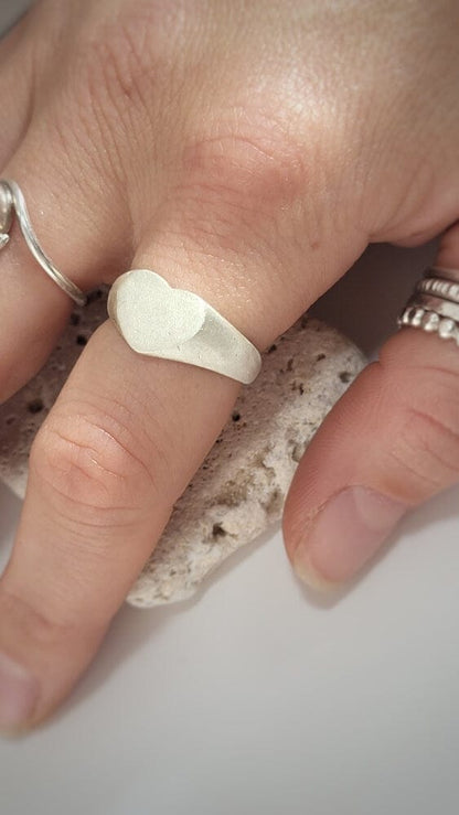 Silver Ring O 1/2 ‘Heart Signet Ring’ - Silver Ring (various sizes) homeware shops bristol gift shops bristol Honey Coast Studio