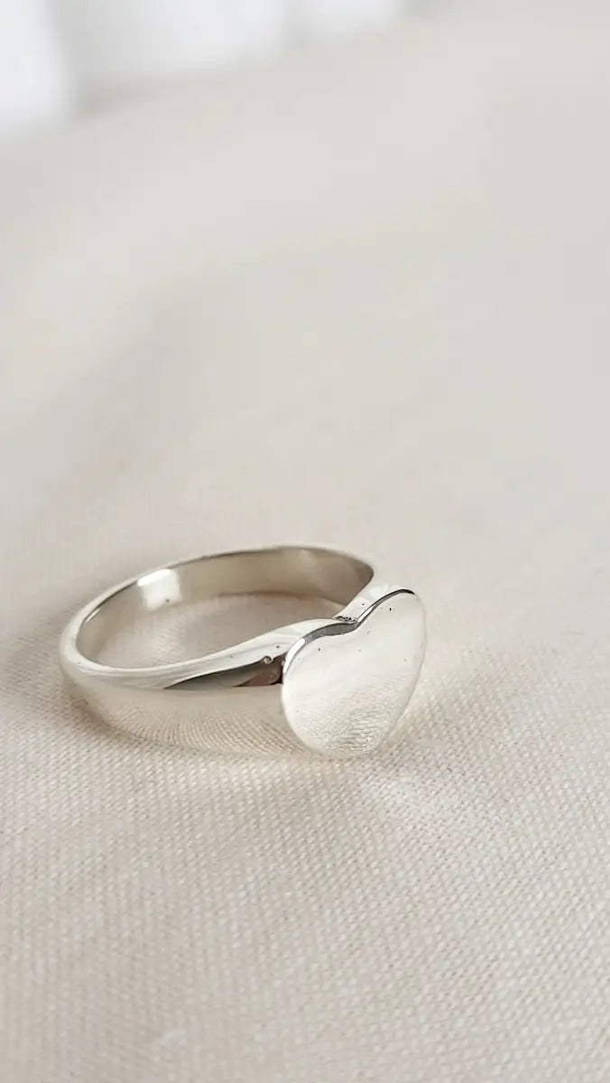 Silver Ring Polished - O 1/2 ‘Heart Signet Ring’ - Silver Ring (various sizes) homeware shops bristol gift shops bristol Honey Coast Studio