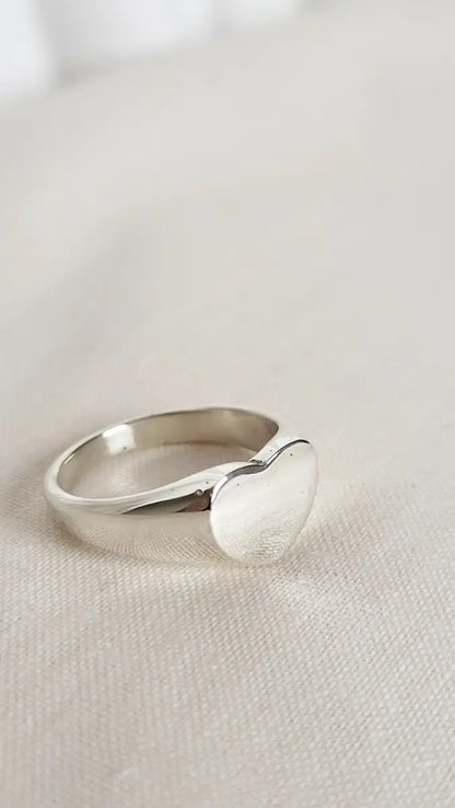 Silver Ring Polished - O 1/2 ‘Heart Signet Ring’ - Silver Ring (various sizes) homeware shops bristol gift shops bristol Honey Coast Studio