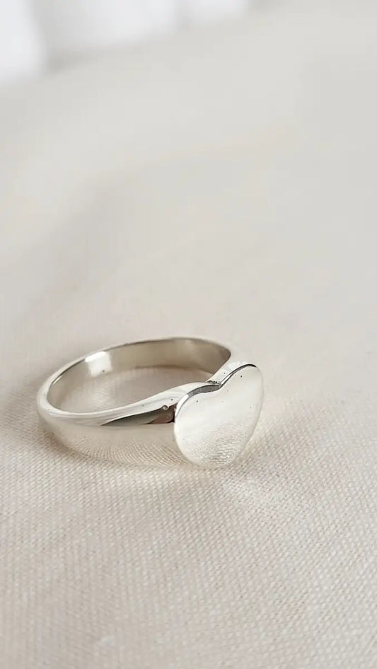 Silver Ring Polished - O 1/2 ‘Heart Signet Ring’ - Silver Ring (various sizes) homeware shops bristol gift shops bristol Honey Coast Studio