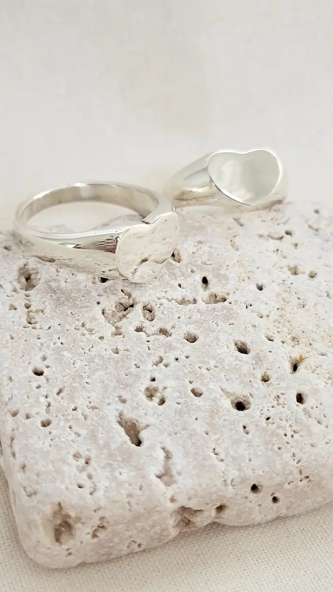 Silver Ring Polished - O 1/2 ‘Heart Signet Ring’ - Silver Ring (various sizes) homeware shops bristol gift shops bristol Honey Coast Studio