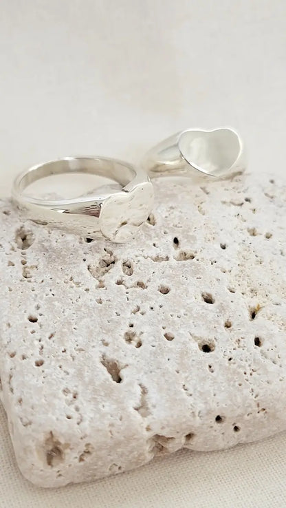 Silver Ring Polished - O 1/2 ‘Heart Signet Ring’ - Silver Ring (various sizes) homeware shops bristol gift shops bristol Honey Coast Studio