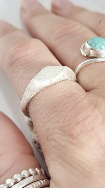 Silver Ring Q ‘Diamond Signet Ring’ - Silver Ring (various sizes) homeware shops bristol gift shops bristol Honey Coast Studio