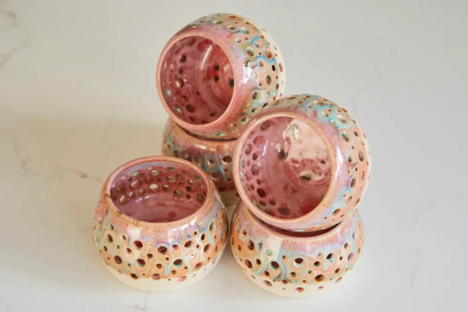 Charming Pink Ceramic Candle Holders (Various Glazes) homeware shops bristol gift shops bristol Howies Ceramics