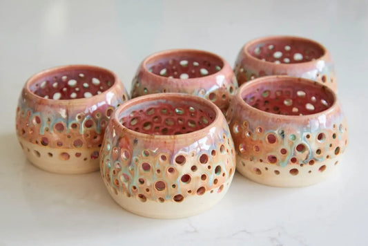 Charming Pink Ceramic Candle Holders (Various Glazes) homeware shops bristol gift shops bristol Howies Ceramics